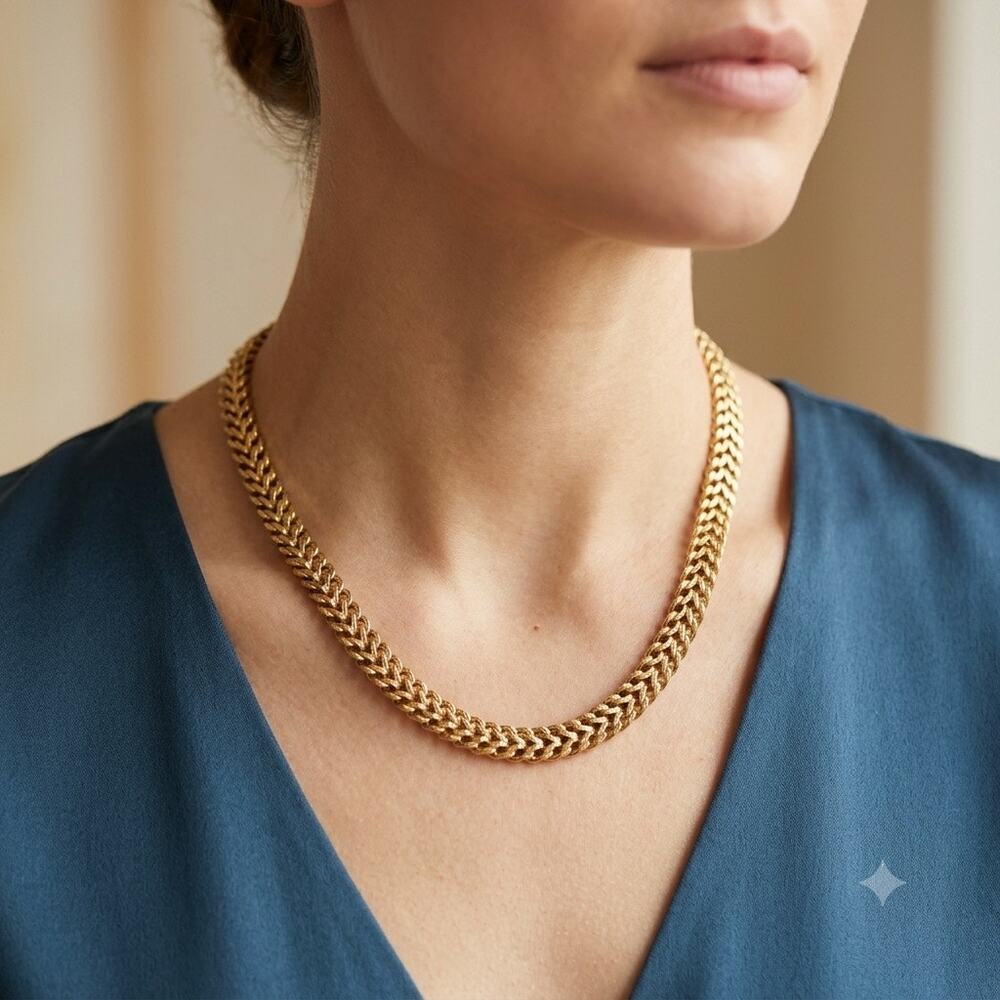 1980s Vintage Monet Gold Plated Thick Chain Statement Necklace